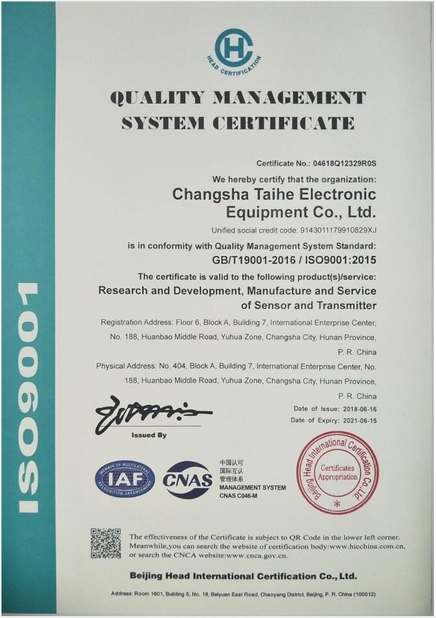 China Changsha Taihe Electronic Equipment Co. Certificaten