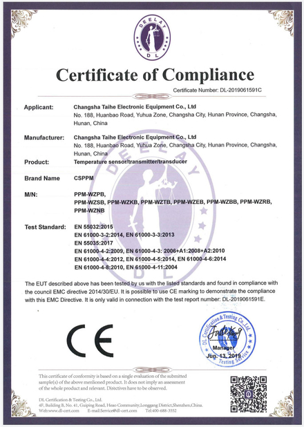China Changsha Taihe Electronic Equipment Co. Certificaten